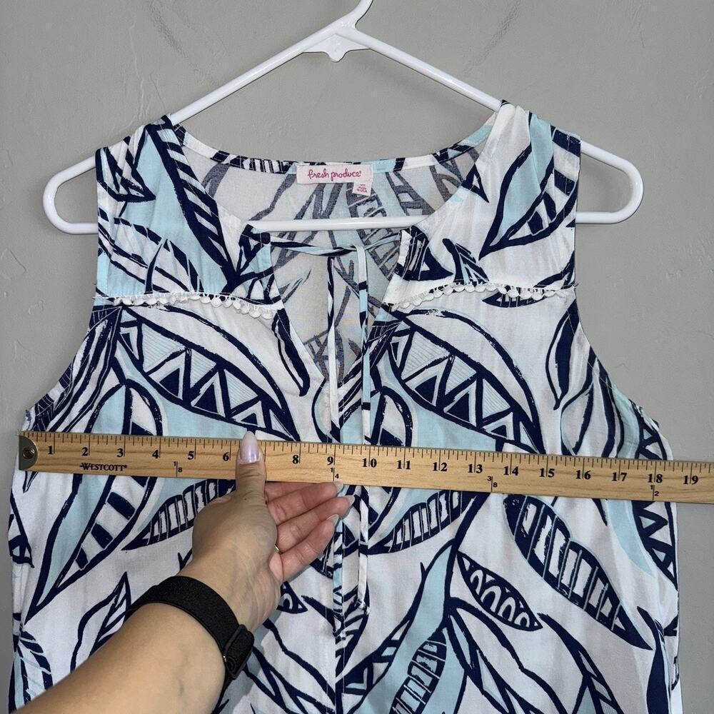 Fresh Produce ADA Palm Leave Print Dress Sleeveless Sz XS Hi Low Hem - Picture 2 of 11
